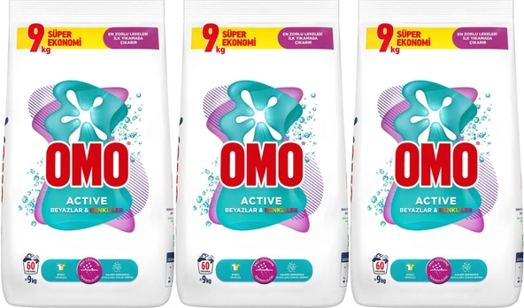 Omo Matik Toz Çamaşır Deterjanı 27KG Beyazlar ve Renkliler (180 Yıkama) (3PK*9KG)