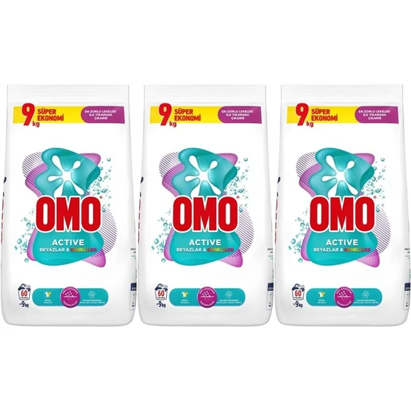 Omo Matik Toz Çamaşır Deterjanı 27KG Beyazlar ve Renkliler (180 Yıkama) (3PK*9KG) - 2