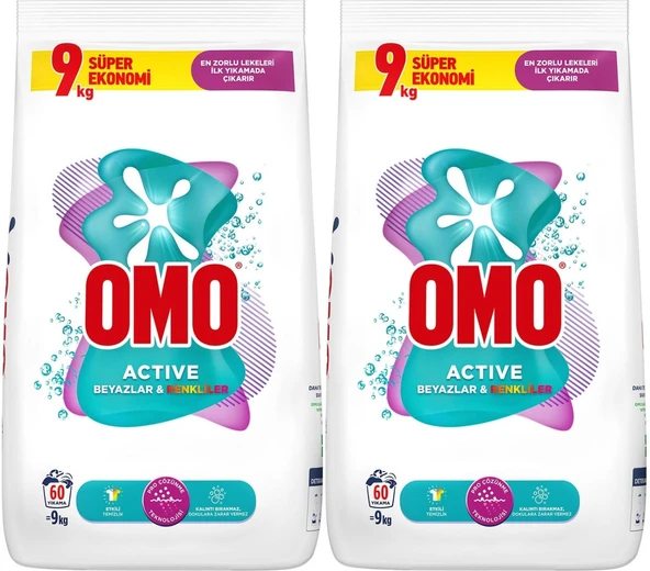 Omo Matik Toz Çamaşır Deterjanı 18KG Beyazlar ve Renkliler (120 Yıkama) (2PK*9KG)