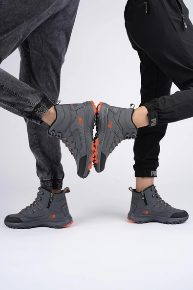 Muggo İZLAND Unisex Garantili Trekking Outdoor Bağcıklı Yandan Fermuarlı Kışlık Bot  FÜME 40