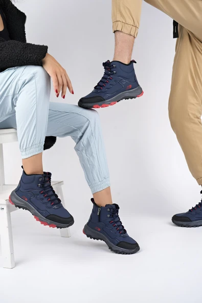 Muggo İZLAND Unisex Garantili Trekking Outdoor Bağcıklı Yandan Fermuarlı Kışlık Bot  LACİVERT 41