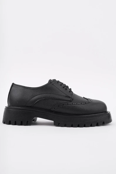Muggo FLARE Kalın Taban Bağcıklı Günlük Casual Makosen Kadın Loafer Ayakkabı  SİYAH 40