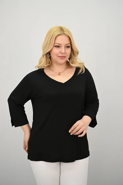 Kadın Büyük Beden Bantlı V yaka Bluz 1919-25 - 7