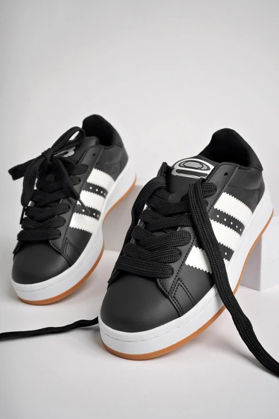 Muggo KAMPUS Garantili Kadın Ortopedik Günlük Bağcıklı Yürüyüş Koşu Sneaker Spor Ayakkabı  SİYAH- BEYAZ 39