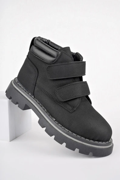 Muggo GADGET Garantili Çocuk Unisex Rahat Kalıp Soğuğa Dayanıklı Cırtlı Bot  SİYAH 27
