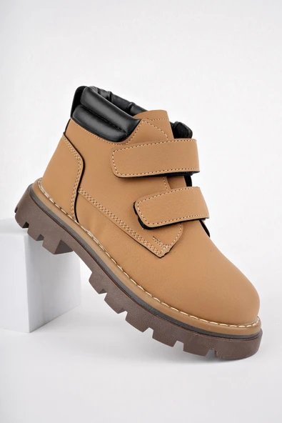 Muggo GADGET Garantili Çocuk Unisex Rahat Kalıp Soğuğa Dayanıklı Cırtlı Bot  CAMEL 32