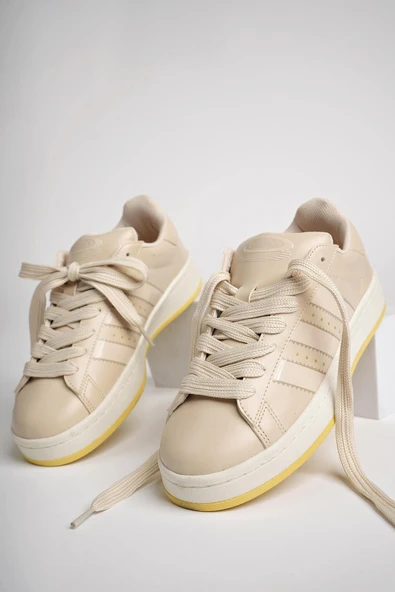 Muggo KAMPUS Garantili Kadın Ortopedik Günlük Bağcıklı Yürüyüş Koşu Sneaker Spor Ayakkabı  BEJ 37