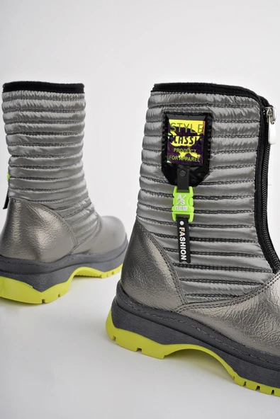 Muggo BLOOM Garantili Çocuk Tırtıklı Taban İçi Polar Önü Fermuarlı Yağmur ve Kar Botu  PLATİN 29 - Resim 5