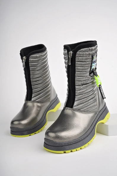 Muggo BLOOM Garantili Çocuk Tırtıklı Taban İçi Polar Önü Fermuarlı Yağmur ve Kar Botu  PLATİN 29 - Resim 2