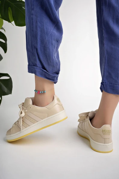 Muggo KAMPUS Garantili Kadın Ortopedik Günlük Bağcıklı Yürüyüş Koşu Sneaker Spor Ayakkabı  BEJ 37 - 7