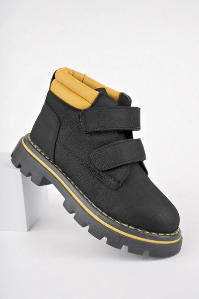 Muggo GADGET Garantili Çocuk Unisex Rahat Kalıp Soğuğa Dayanıklı Cırtlı Bot  SİYAH-SARI 31