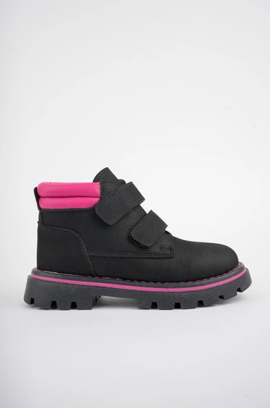 Muggo GADGET Garantili Çocuk Unisex Rahat Kalıp Soğuğa Dayanıklı Cırtlı Bot  Siyah-Pudra 34