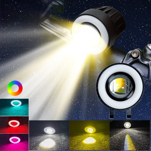 Off-Road Sis Lambası Sarı-Beyaz 7 Renk Gündüz Ledli Dönerli 12-60v (Set Olarak) - 2