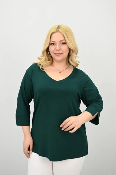 Kadın Büyük Beden Bantlı V yaka Bluz 1919-25 - 2