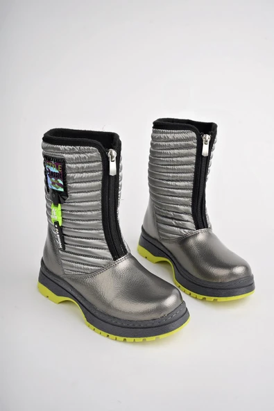 Muggo BLOOM Garantili Çocuk Tırtıklı Taban İçi Polar Önü Fermuarlı Yağmur ve Kar Botu  PLATİN 29 - Resim 3