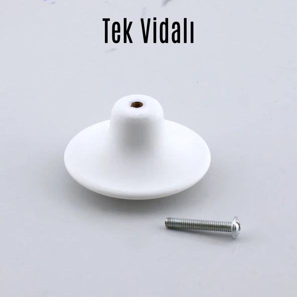 Mantar Kulp Düğme 10 ADET Mobilya Dolabı Çekmece Mutfak Dolap Kulpu Kulbu Plastik Beyaz - Resim 4