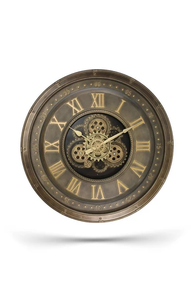 Efe Mark Premium Serisi Antik Eskitme Kadranlı Döner Çarklı 60 Santimetre Ev ve Ofis Duvar Saati Roma Rakamlı Gold ürün görseli