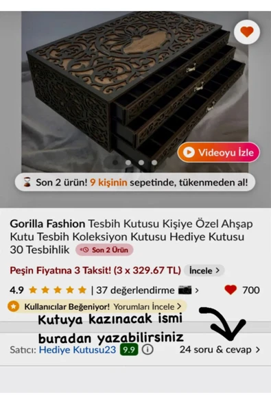 Tesbih Kutusu Kişiye Özel Ahşap Kutu Tespih Koleksiyon Kutusu Hediye Kutusu 40 Tesbihlik - 6