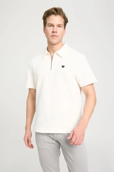 Yarım Fermuarlı Polo T-shirt Vintage White Vintage White XL