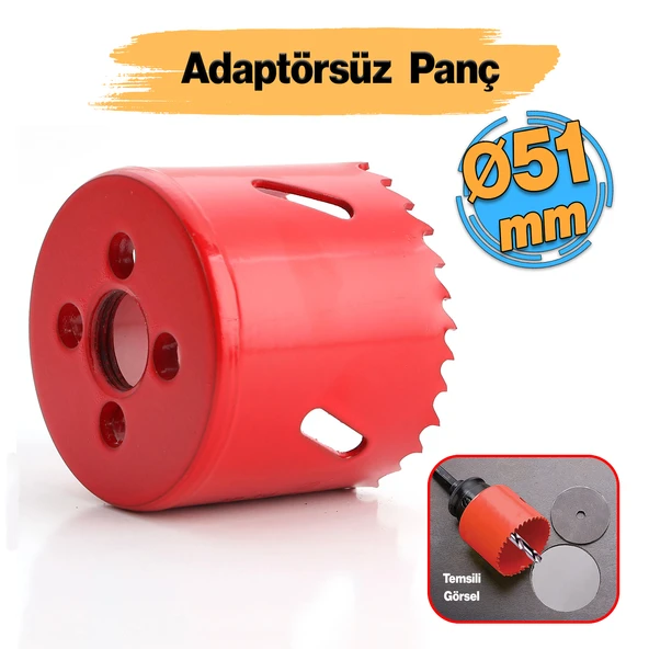 Bi Metal Panç Ø 51 mm Delik Açma Alçıpan Ahşap Pvc Delme Testeresi Adaptörsüz 1 Adet