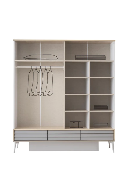 Asil 4 Kapaklı Aynalı Elbise Dolabı Gardrop 180x51x200cm - 4