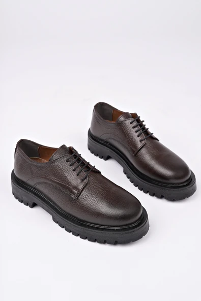 Muggo BLANCA  Bağcıklı Hakiki Deri Kalın Taban Günlük Casual Makosen Kadın Loafer Ayakkabı  KAHVERENGİ 39 - Resim 3