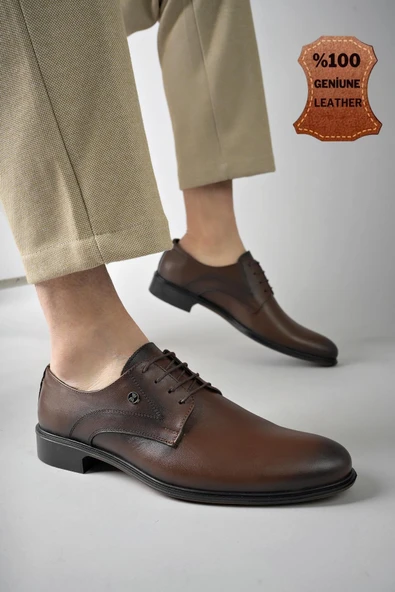 Muggo H0143 Garantili Erkek Günlük Klasik Hakiki Deri Ayakkabı  KAHVERENGİ 43