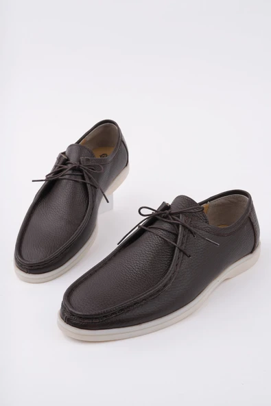 Muggo ANTONİO Bağcıklı Hakiki Deri Erkek Günlük Casual Ayakkabı  KAHVERENGİ 44 - Resim 2