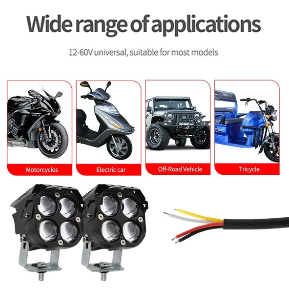 Off-Road Sis Lambası 7.8x7.8x7.1cm Kırmızı Gündüz Ledli Çakarsız 12-60v (Set Olarak) - 4