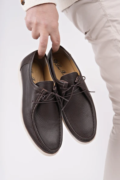 Muggo ANTONİO Bağcıklı Hakiki Deri Erkek Günlük Casual Ayakkabı  KAHVERENGİ 44 - Resim 8