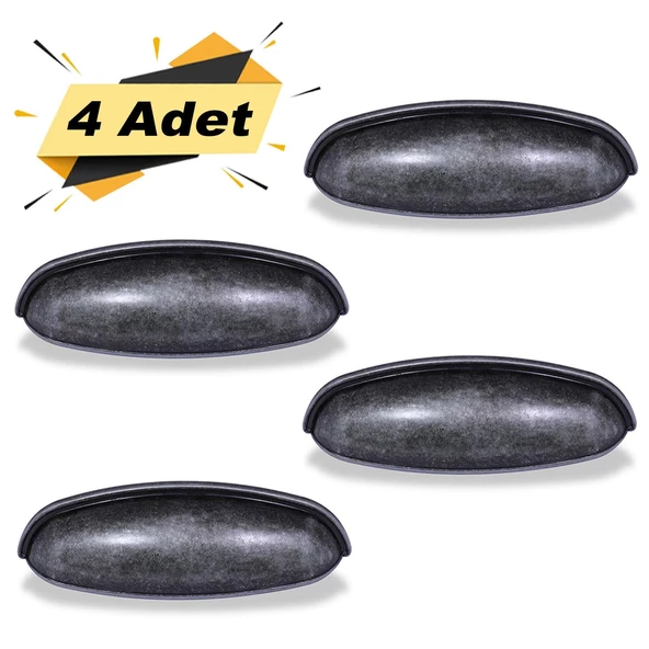 Nubira Midye 64 mm Eskitme Antik Gümüş Metal (4 ADET) Mobilya Mutfak Dolap Kulpu Kulbu Kulpları
