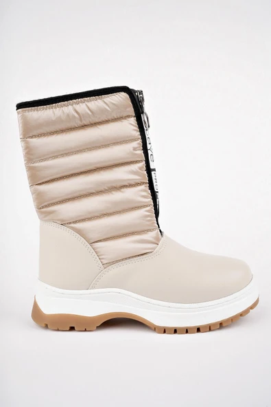 Muggo SUGAR Garantili Çocuk Unisex Rahat Kalıp Önü Fermuarlı İçi Kürklü Yağmur ve Kar Botu  BEJ 35