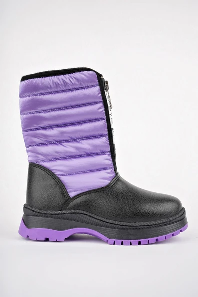 Muggo SUGAR Garantili Çocuk Unisex Rahat Kalıp Önü Fermuarlı İçi Kürklü Yağmur ve Kar Botu  MOR 28