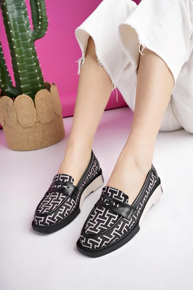 Muggo LUVİ Garantili Kadın Loafer Günlük Eva Taban Casual Makosen Ayakkabı  SİYAH 37