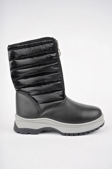 Muggo SUGAR Garantili Çocuk Unisex Rahat Kalıp Önü Fermuarlı İçi Kürklü Yağmur ve Kar Botu  SİYAH 29
