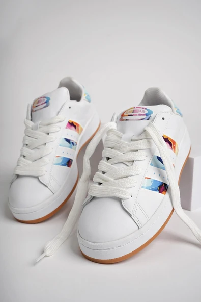 Muggo FLOWER Garantili Kadın Ortopedik Günlük Bağcıklı Yürüyüş Koşu Sneaker Spor Ayakkabı  BEYAZ 39