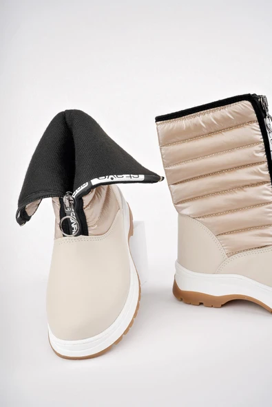 Muggo SUGAR Garantili Çocuk Unisex Rahat Kalıp Önü Fermuarlı İçi Kürklü Yağmur ve Kar Botu  BEJ 26 - 3