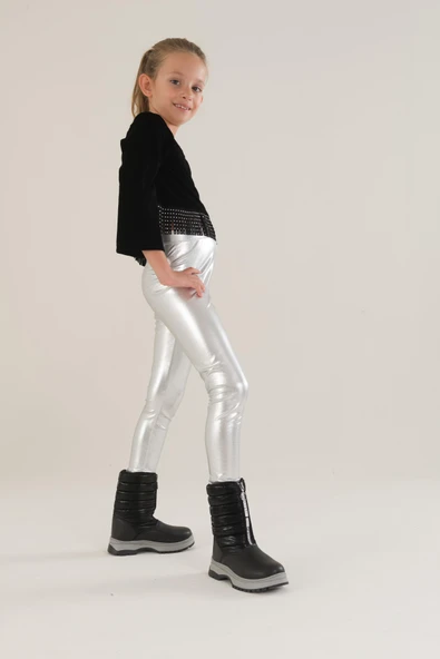 Muggo SUGAR Garantili Çocuk Unisex Rahat Kalıp Önü Fermuarlı İçi Kürklü Yağmur ve Kar Botu  SİYAH 29 - 6