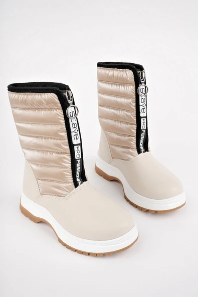 Muggo SUGAR Garantili Çocuk Unisex Rahat Kalıp Önü Fermuarlı İçi Kürklü Yağmur ve Kar Botu  BEJ 26 - 2