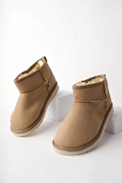 Muggo SNOW Garantili Unisex Çocuk Kalın Taban İçi Tüylü Günlük Mini Yarım Bot  VİZON 28