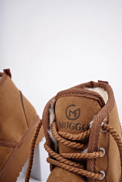 Muggo PUFFY Garantili Kalın Taban İçi Tüylü Bağcıklı Günlük Mini Yarım Çocuk Bot   TABA 33 - 6
