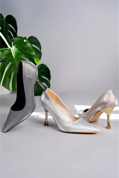 Muggo YOWEL Garantili Sivri Burun Kadın Topuklu Stiletto Ayakkabı  ROSE 38 - Resim 7