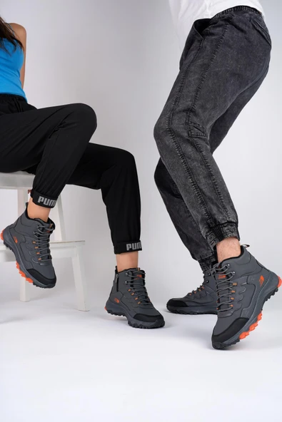 Muggo Alaska Unisex Garantili Trekking Outdoor Bağcıklı Yandan Fermuarlı Kışlık Bot  FÜME 41