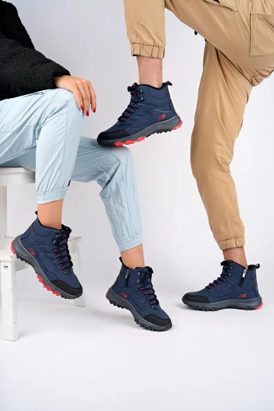 Muggo Alaska Unisex Garantili Trekking Outdoor Bağcıklı Yandan Fermuarlı Kışlık Bot  LACİVERT 41