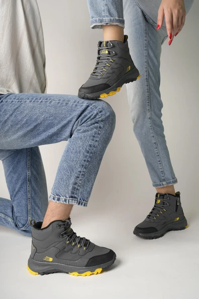 Muggo Alaska Unisex Garantili Trekking Outdoor Bağcıklı Yandan Fermuarlı Kışlık Bot  GRİ 42