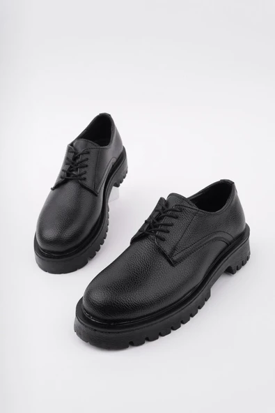 Muggo JUANİTA Kalın Taban Bağcıklı Günlük Casual Makosen Kadın Loafer Ayakkabı  SİYAH 40