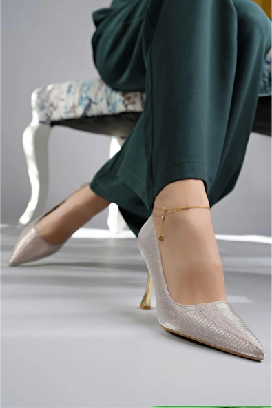 Muggo YOWEL Garantili Sivri Burun Kadın Topuklu Stiletto Ayakkabı  ROSE 38 - Resim 6