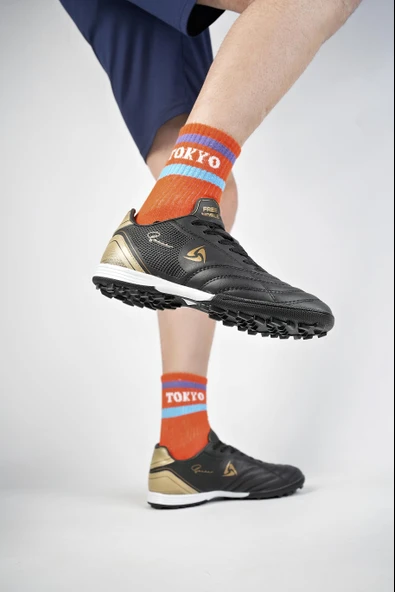 Muggo Peter Unisex Garantili Halı Saha Çim Saha Futbol Ayakkabısı  SİYAH - ALTIN 43