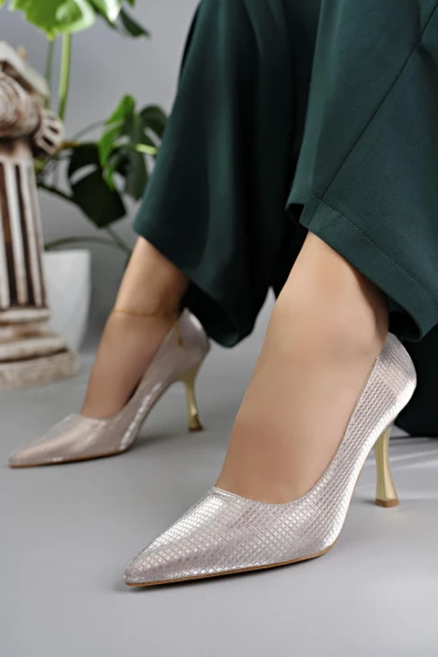 Muggo YOWEL Garantili Sivri Burun Kadın Topuklu Stiletto Ayakkabı  ROSE 38 - Resim 5