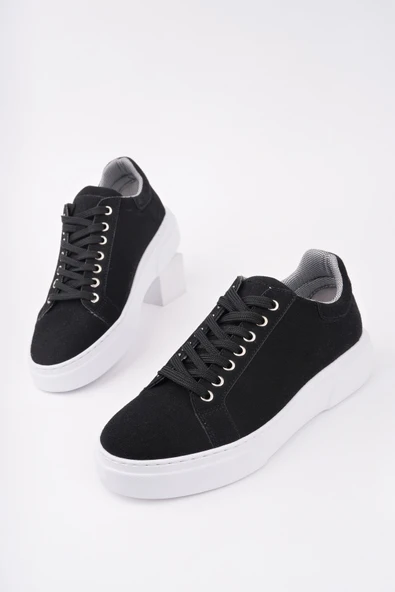Muggo ZEYN Kalın Taban Bağcıklı Erkek Günlük Sneaker Spor Ayakkabı  SİYAH SÜET 40 - 3